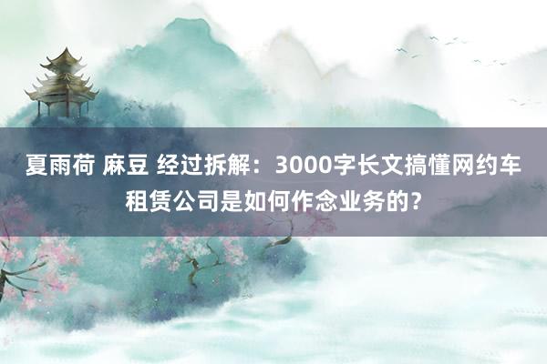 夏雨荷 麻豆 经过拆解:3000字长文搞懂网约车租赁公司是如何作念业务的?